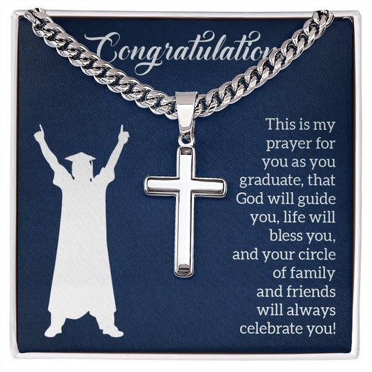 Artisan Cross Necklace on Cuban Chain w/ MC - Congratulations