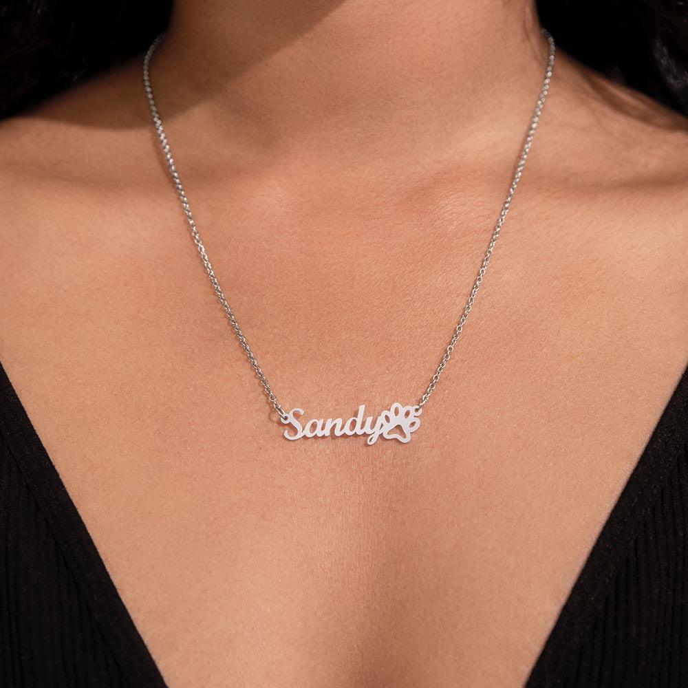 Name Necklace + Paw Print Character - To My Bestie